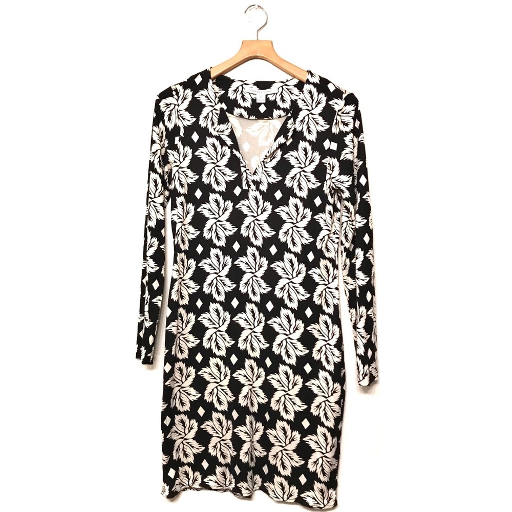 DVF Diane Von Furstenberg Black Reina Silk Leaf Mini Dress Size 10